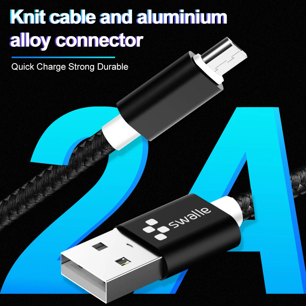 Swalle mi cro USB кабель нейлоновый провод для быстрого заряда для i Phone Sam sung Xiao mi type-C мобильный телефон usb зарядный шнур Быстрая