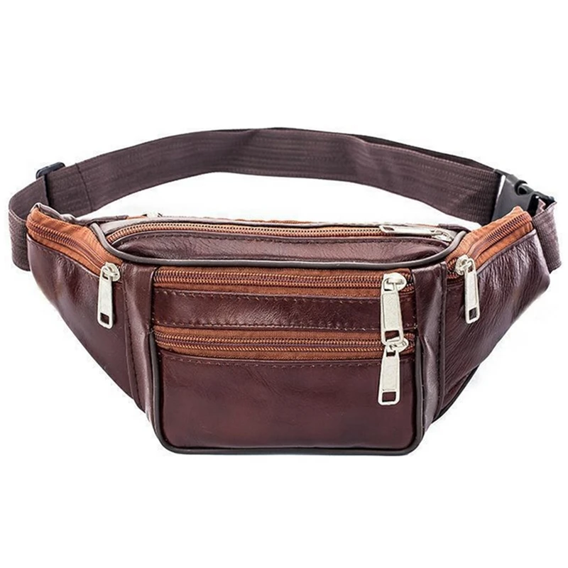 

Fashion Men PU Leather Waist Bag Multi-pocket and Multiple Zipper Belt Bag Adjustable Belt Fanny Pack Shopping Phone Bags