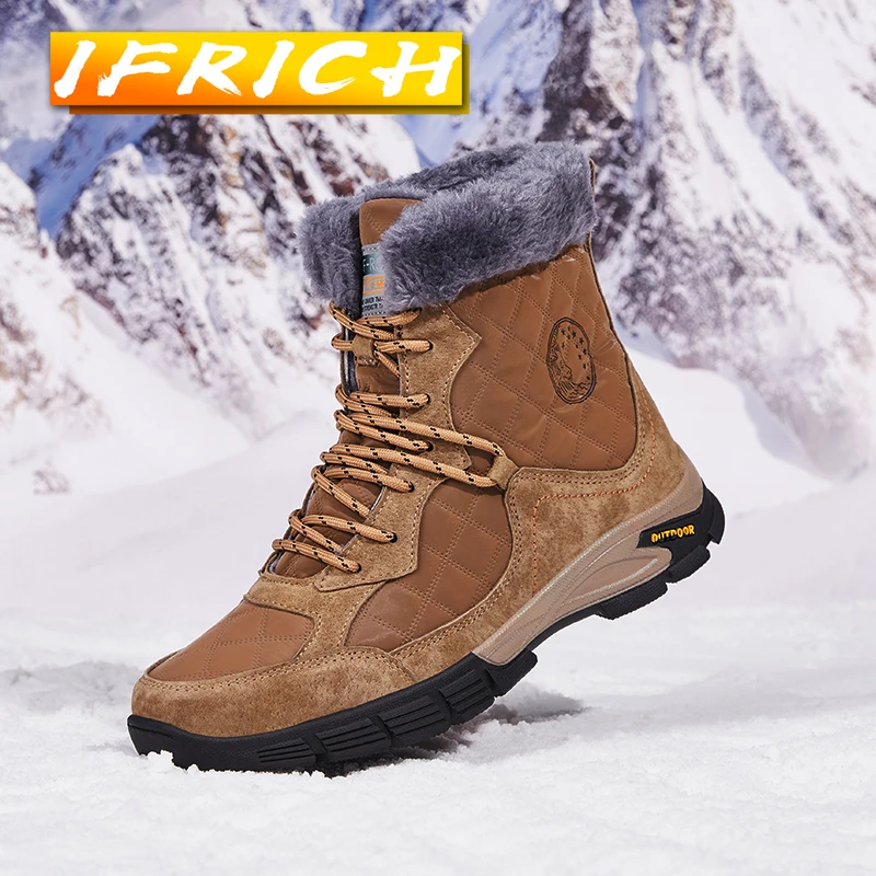 

2021 Winter Snow Boots For Men Rubber Sole Man Outdoor Shoes Plus Velvet Hunting Boots Man Good Quality Ski Boots Men Big Size