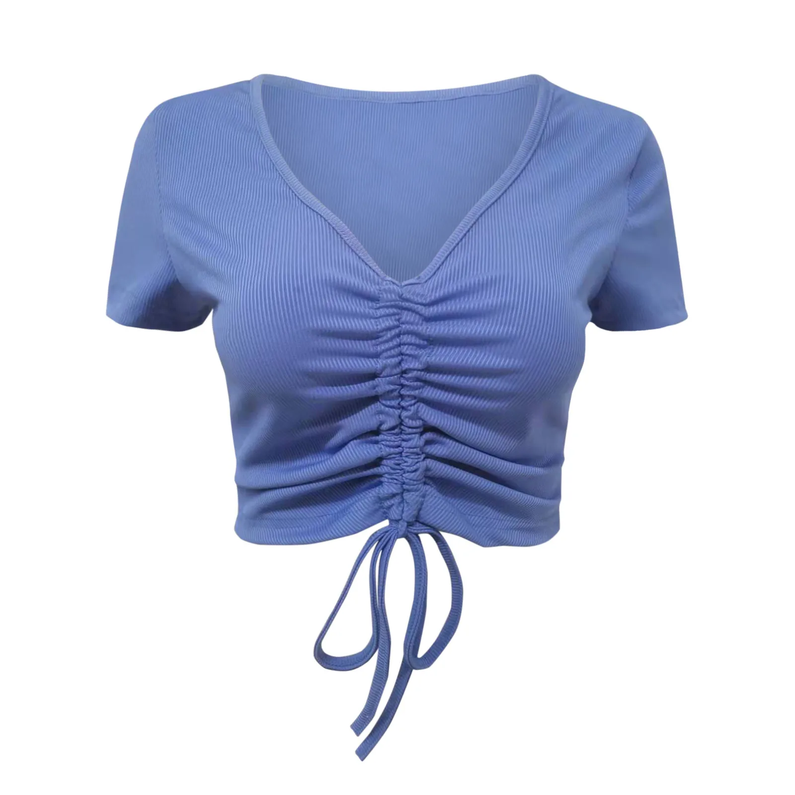 Кроп-топ женский с V-образным вырезом на завязках спереди | Женская одежда