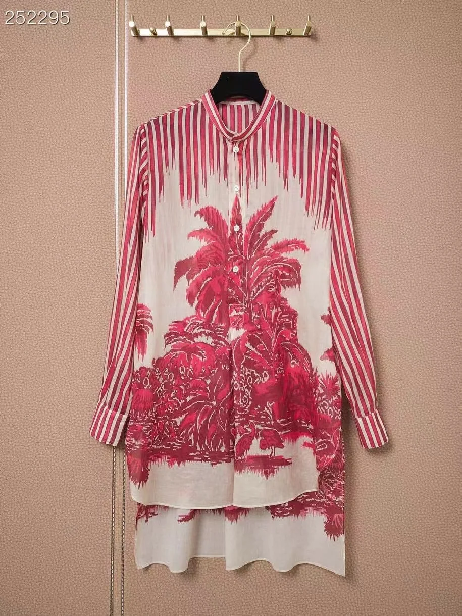 

Fyion Fashion 2022 Runway Summer Women Elegant Cotton Blouse Flowers Print Long Sleeve Single-breasted Female Vintage Shirt