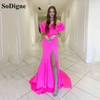 sodigne simple prom dresses off shoulder satin high side split sexy party dress vestidos de gala long formal prom gown