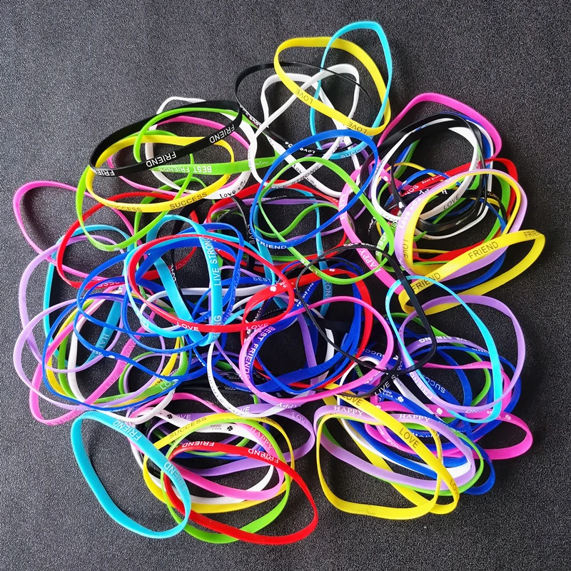 40pcs/lot Bulk Wholesale Fashion Multicolor Silicone Bracelet For Women Rubber Wristband Mix Style Love Friend Elastic Bangle - купить по
