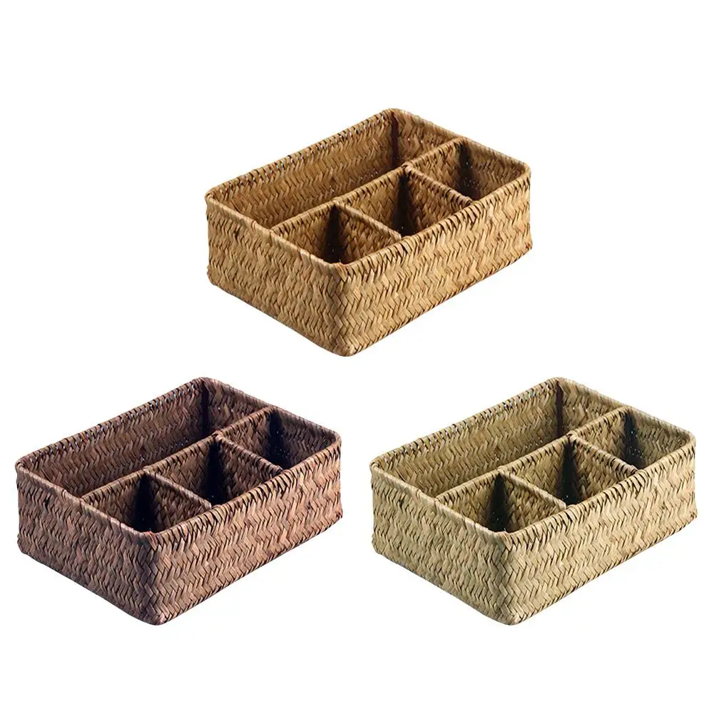 Трехместный ротанговый плетеный ящик для хранения 4 с узором гусиные лапки