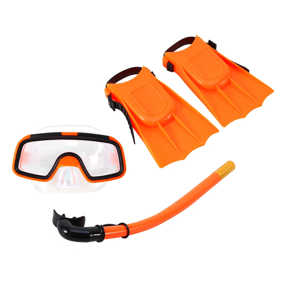 

Children Kids Swimming Diving Silicone Fins+Snorkel Scuba Eyeglasses+Mask Snorkel Orange 1 1 1 1