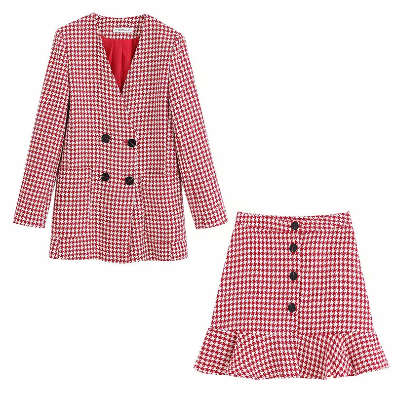 

autumn 2020 casual suits high-quality double-breasted Women's jacket Fashionable pleated skirt Two-piece set