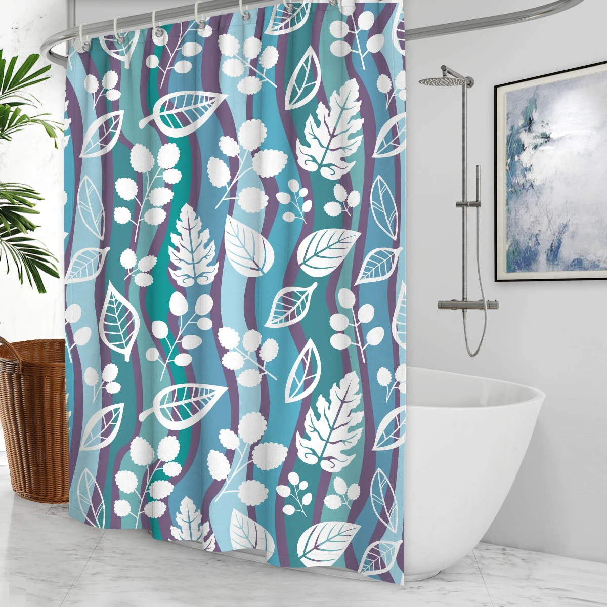 

Wtisan Floral Shower Curtains Leaf Theme Bathroom Tropical Waterproof Fabric With Plastic Hooks Art Decortive Bathtub Curtains