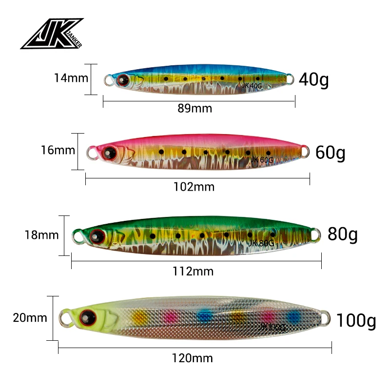

JK Artificial Bait Luminous Metal Jig SS 40g/60g/80g/100g Slow Jigging Cast Fishing Tackle Lead Jig Lures