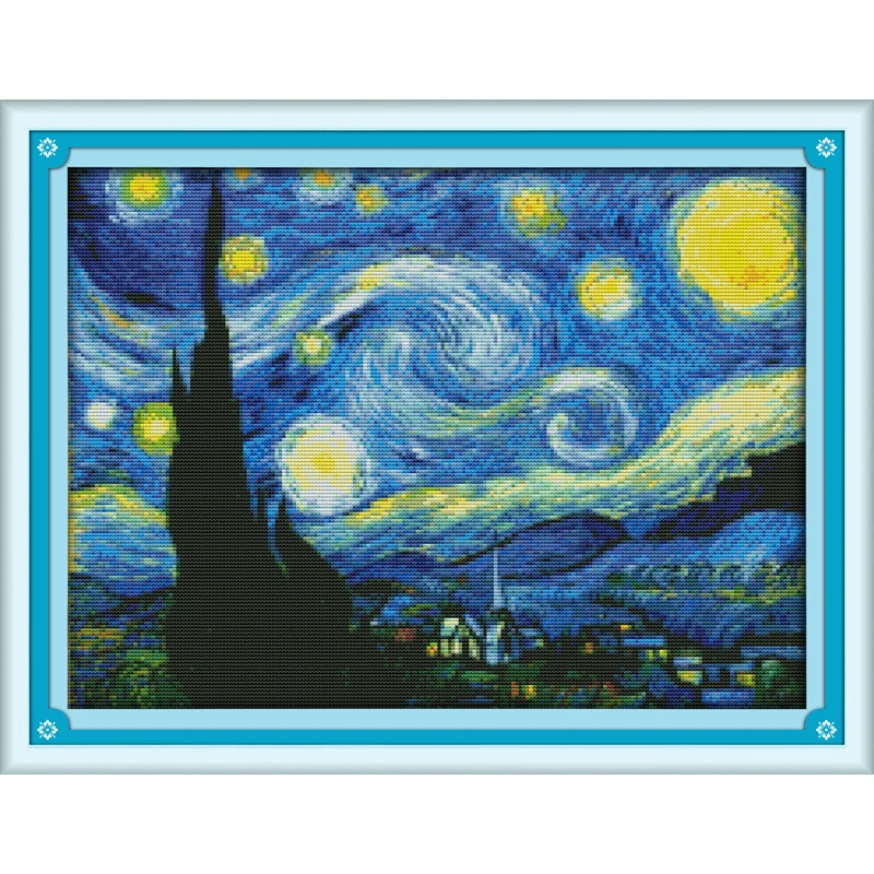 

Everlasting Love Christmas The Starry Night Of Van Gogh Ecological Cotton Cross Stitch 14CT Stamped Printed Wedding Decoration