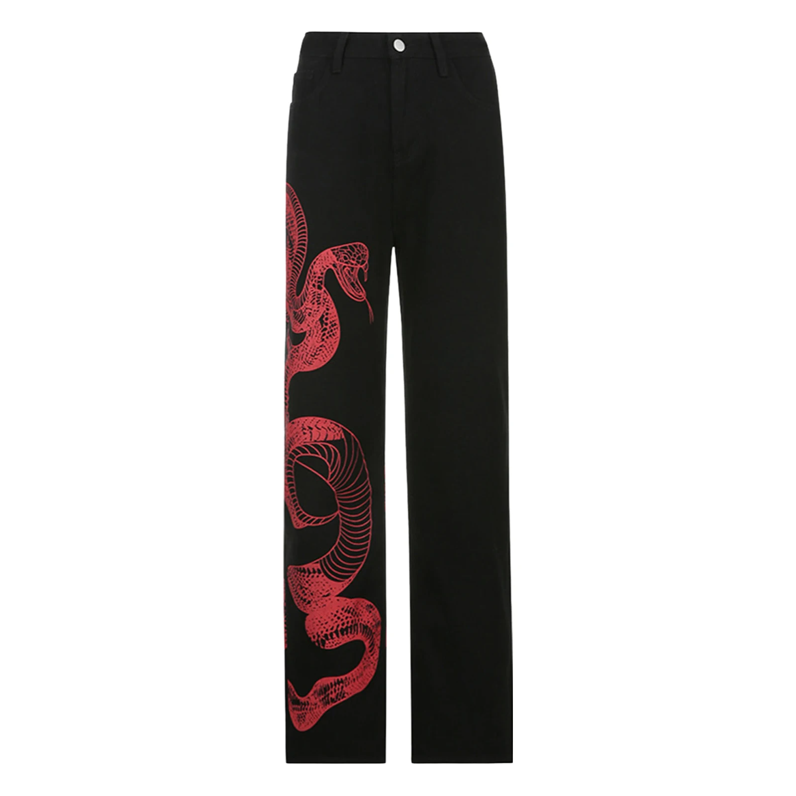 

Women Loose Pants, Retro Dragon Print Side Pockets Slimming Casual Party Street Trousers