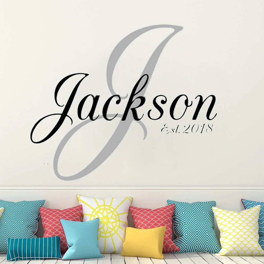 Винил монограмма семья наклейка на стену имя и начальная пользовательское