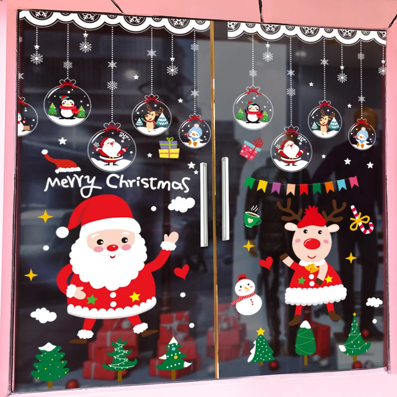 

[shijuekongjian] Father Christmas Window Stickers DIY Deer Tree Wall Decals for Living Room Shop Glass New Year Home Decoration