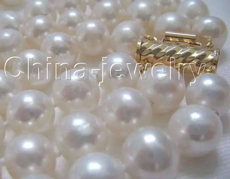 Ожерелье из пресноводного жемчуга 3 ряда 8-9 мм 17-18-19 дюймов | Украшения и