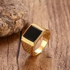 Классический Для Мужчин's Нержавеющаясталь черный кольцо золотое с камнем В европейском и американском стиле