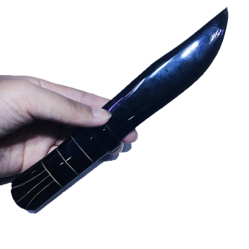

Big Size Natural Black Obsidian Knife Hand Carved Quartz Crystal Knife Healing Crystal Stone Crafts Home Decoration Gifts