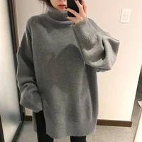 Autumn Winter Oversized Women Knitted Sweater Jumpers Turtleneck Long Sleeve Split Solid Pullovers Jumpers Female 2020