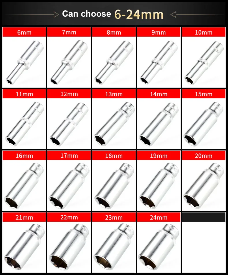 Комплект адаптеров для CR-V 1 шт. переходники с короткими длинными головками 6-24 мм