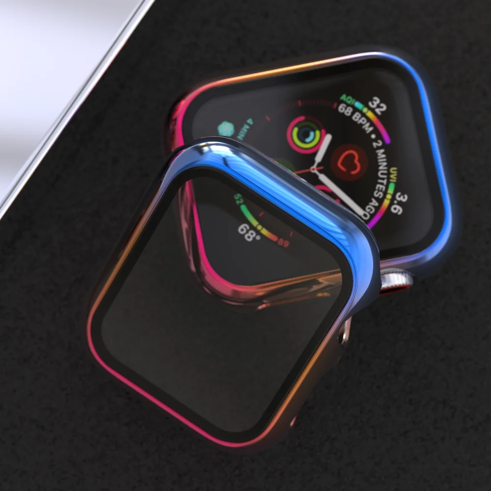 

Color plating protective shell templered glass for apple watch 44mm iwatch series 5 4 3 2 Protect 100% the screen 42mm 40mm 38mm