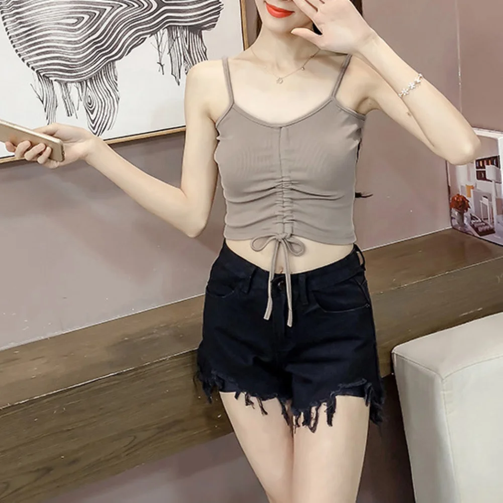 Пикантная Женская майка без рукавов с V образным вырезом и завязками спереди