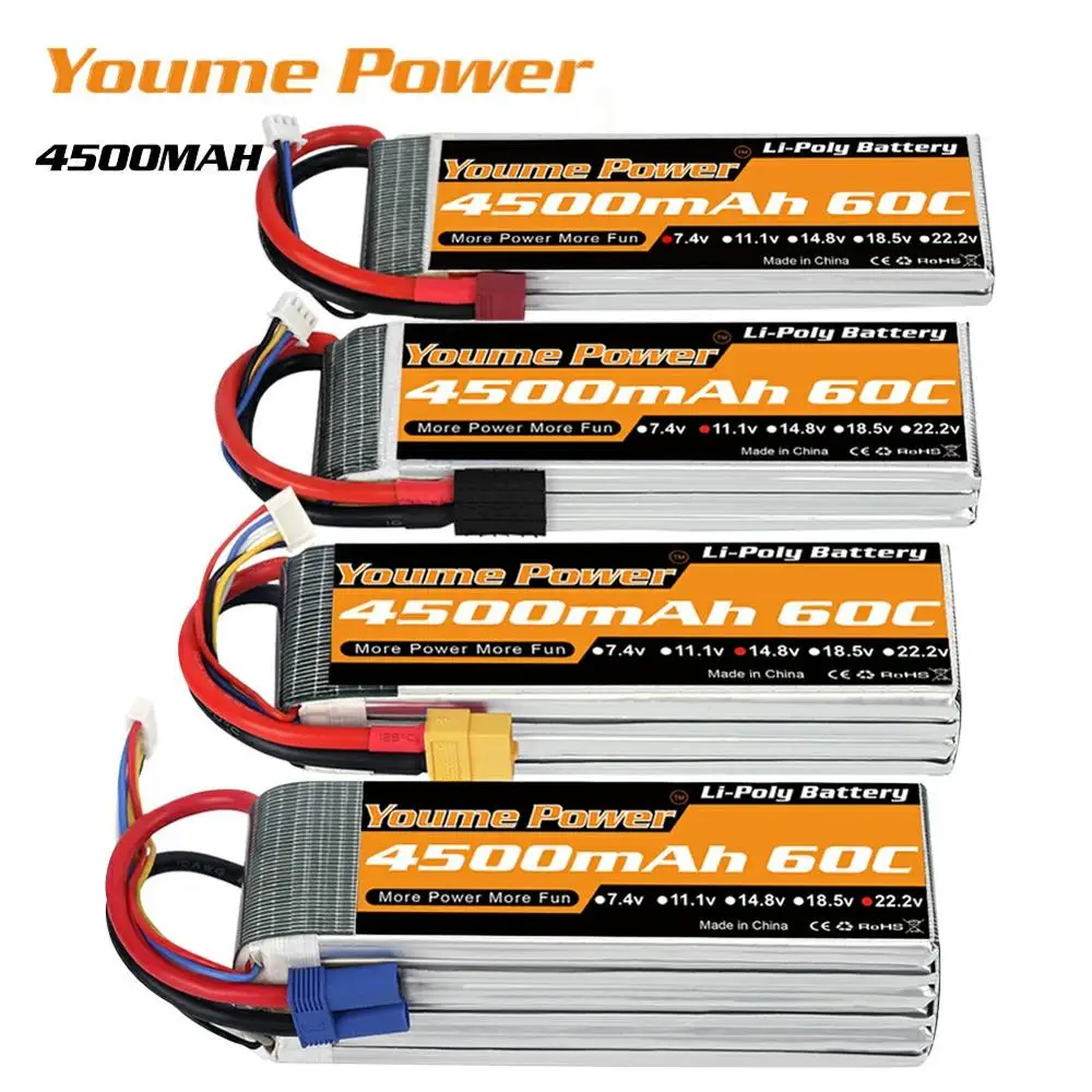 Аккумулятор литий полимерный Youme 4500 мАч 2S 3S 6s Lipo для Traxxass1/10 1/12 автомобилей лодок