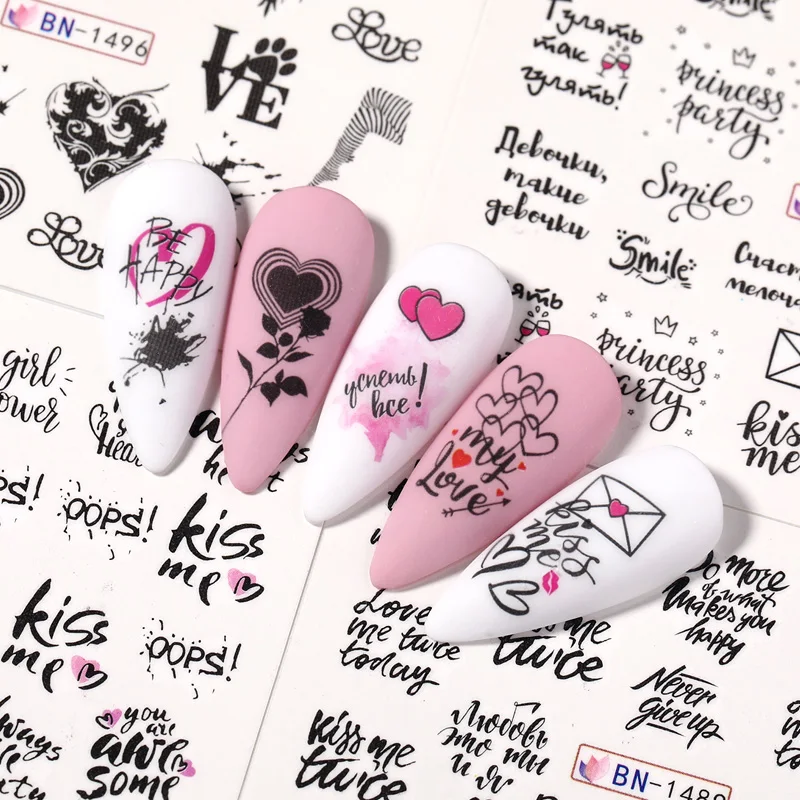 Наклейки для ногтей с надписью Love и цветочным рисунком 12 шт./компл. - купить по