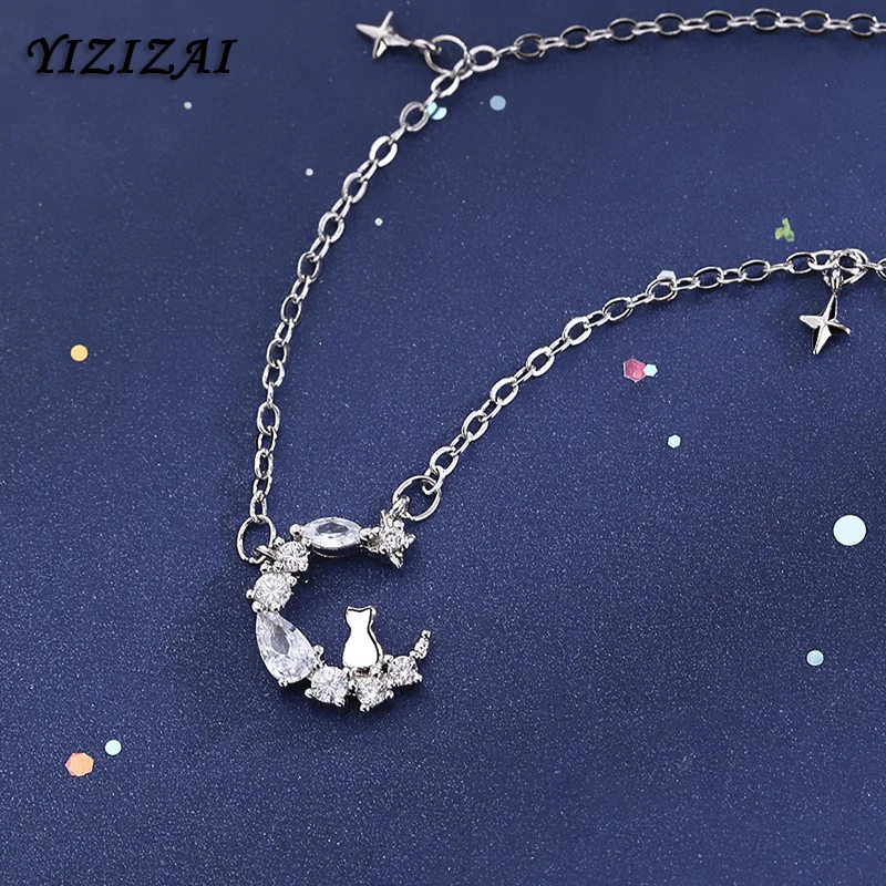 Женская цепочка с подвеской YIZIZAI серебряное ожерелье кубической луной звездой