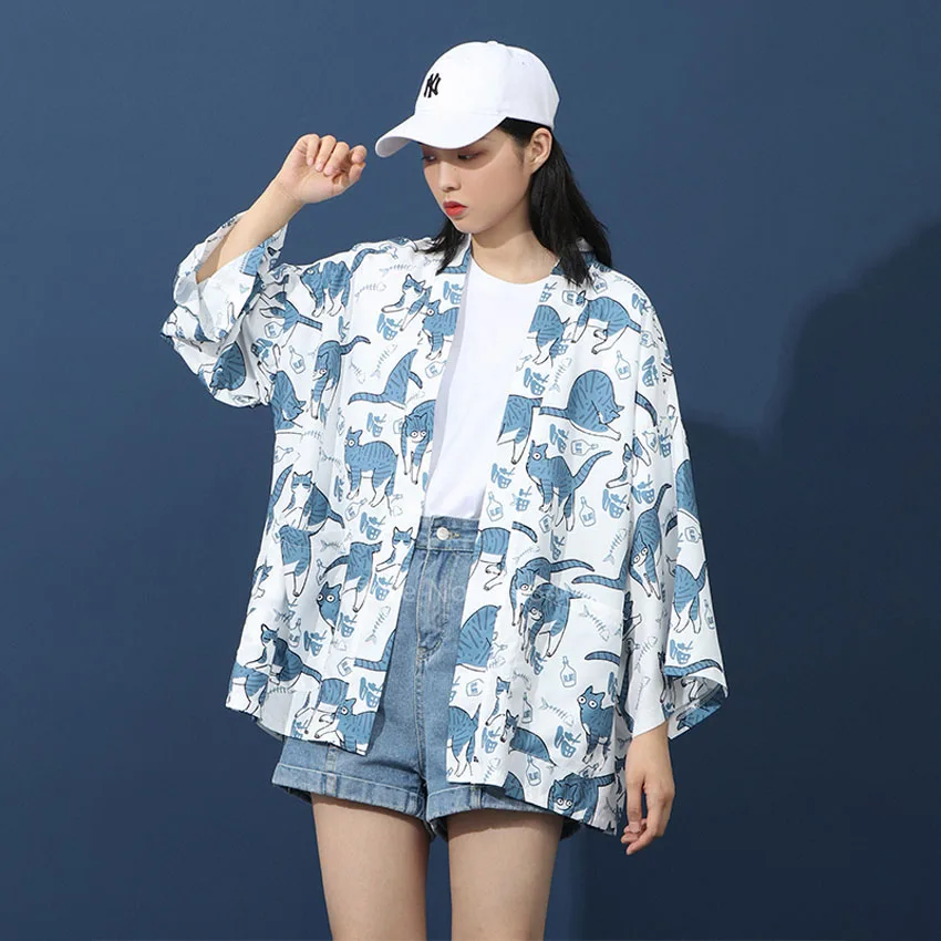 Японская традиционная одежда кимоно Haori пляжная Женская Харадзюку летняя Тонкая