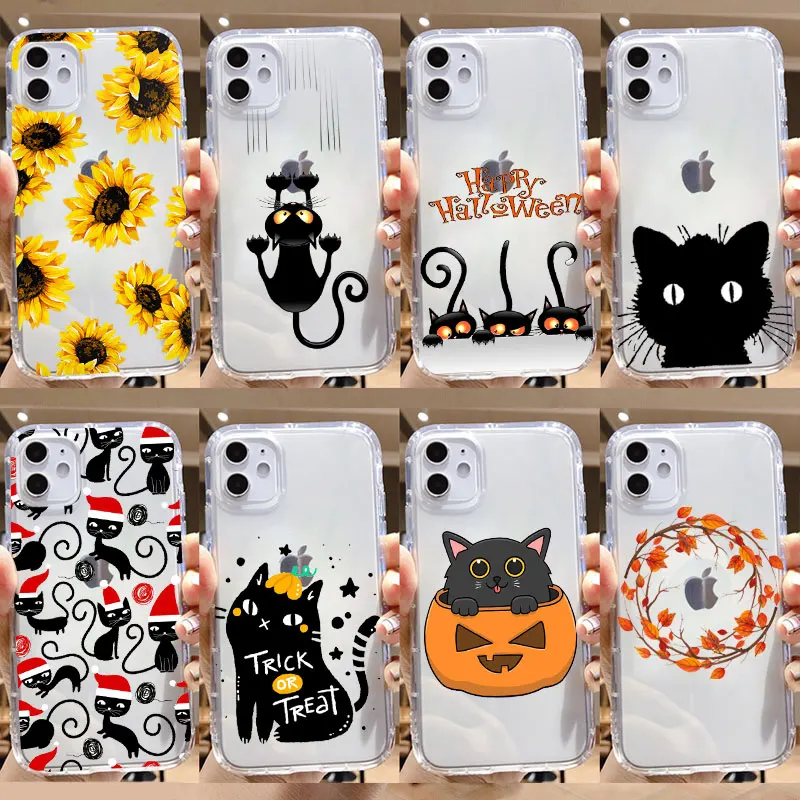 Осень оранжевый Хэллоуин черная кошка &quotКукуруза&quot Художественный Чехол для