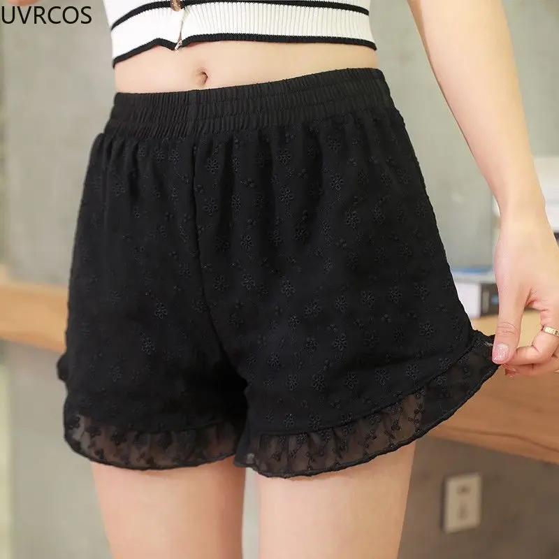 

Spring Autumn Sweet Lace Women Safety Shorts Pant Cozy Elastic Waist Breathable Outer Wear Intimates Girl Loose Lolita Underwear