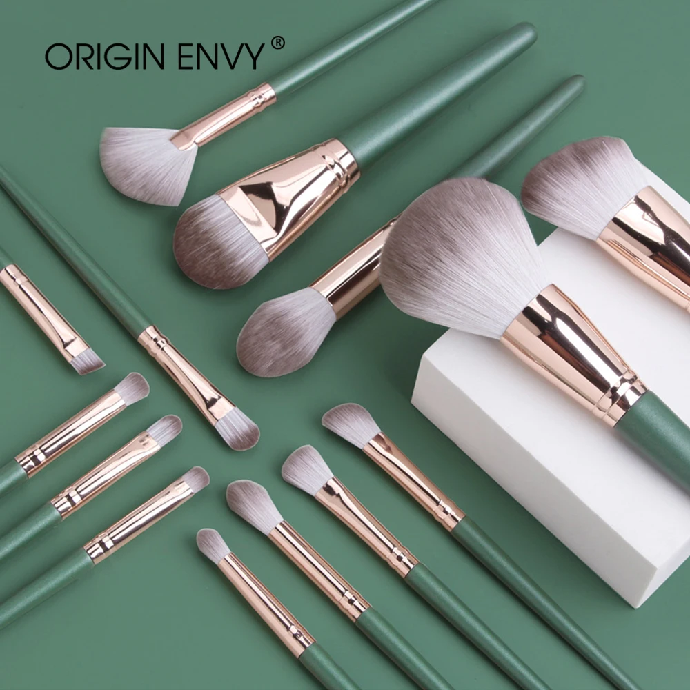 

ORIGIN ENVY Makeup Brushes Set 14pcs Green Eyeshadow Blending Powder Foundation Eyebrow Brushes Face Eye Cosmetic Tools