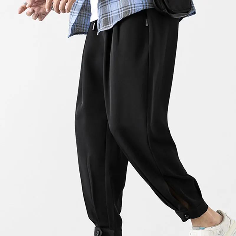 

Mens Casual Harem Pants Trousers Ankle Solid Ice Silk Harem Pants Loose Fit Hip Hop Harajuku Male Drawstring Harem Pants Black