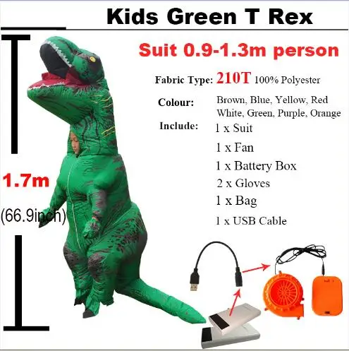 Надувной динозавр T REX костюмы для женщин Blowup T-Rex динозавр Хэллоуин надувной костюм талисман вечерние костюмы для взрослых - Цвет: Kids Green  T rex