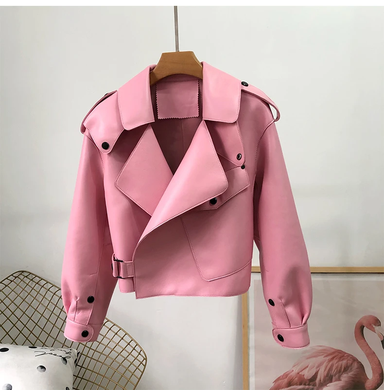 Куртка женская короткая из натуральной овечьей кожи модный пиджак свободного