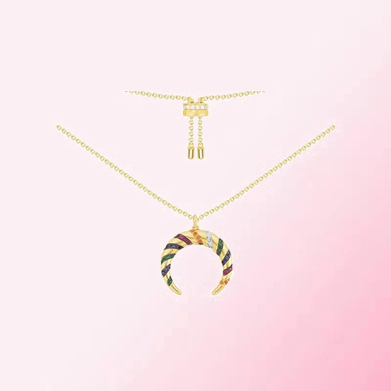

1:1 Make 925 Sterling Silver Custom Tribal Style Half Moon Colorful Fashion Exquisite Necklace