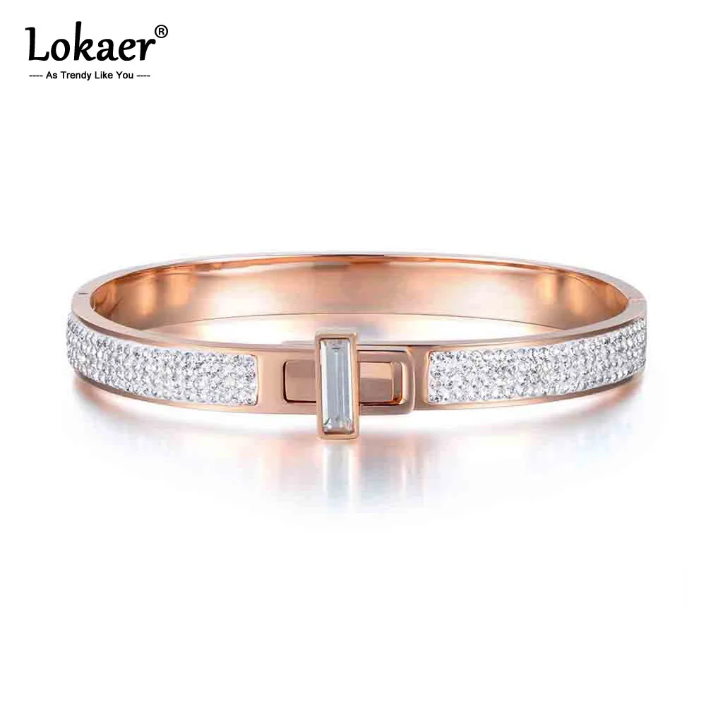 

Lokaer Pave Setting Rhinestone браслеты и ювелирные изделия розовое золото цвет нержавеющая сталь Кубический Цирконий Свадебный браслет B17051