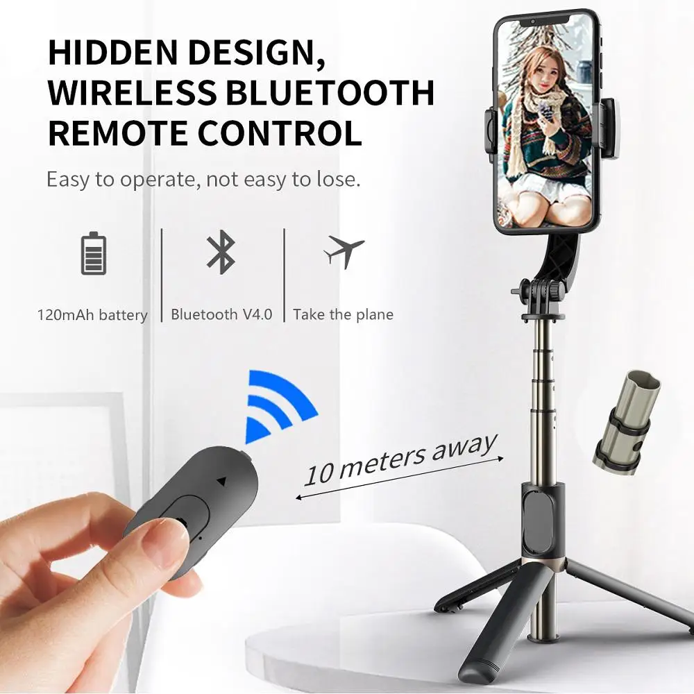 

2021 new bluetooth handheld gimbal stabilizer selfie stick fill light mobile phone triangle bracket stabilizer Q08 Android IOS