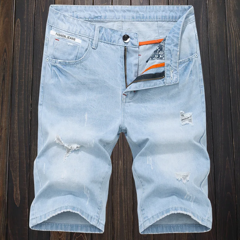 

Jeans men's shorts 2021 summer new thin middle pants casual fashion brand straight tube loose no elastic five point pants
