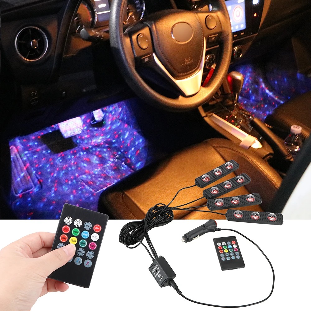 

Светодиодная лента RGB 4 шт./компл., атмосферная лампа, музыка, голосовое управление, подсветка салона автомобиля, USB, сигаресветильник Светоди...