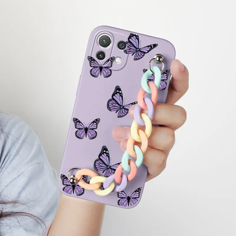 Чехол с ремешком на запястье и цепочкой для Xiaomi Mi 11 Lite 5G NE 6 55 &quot мягкий