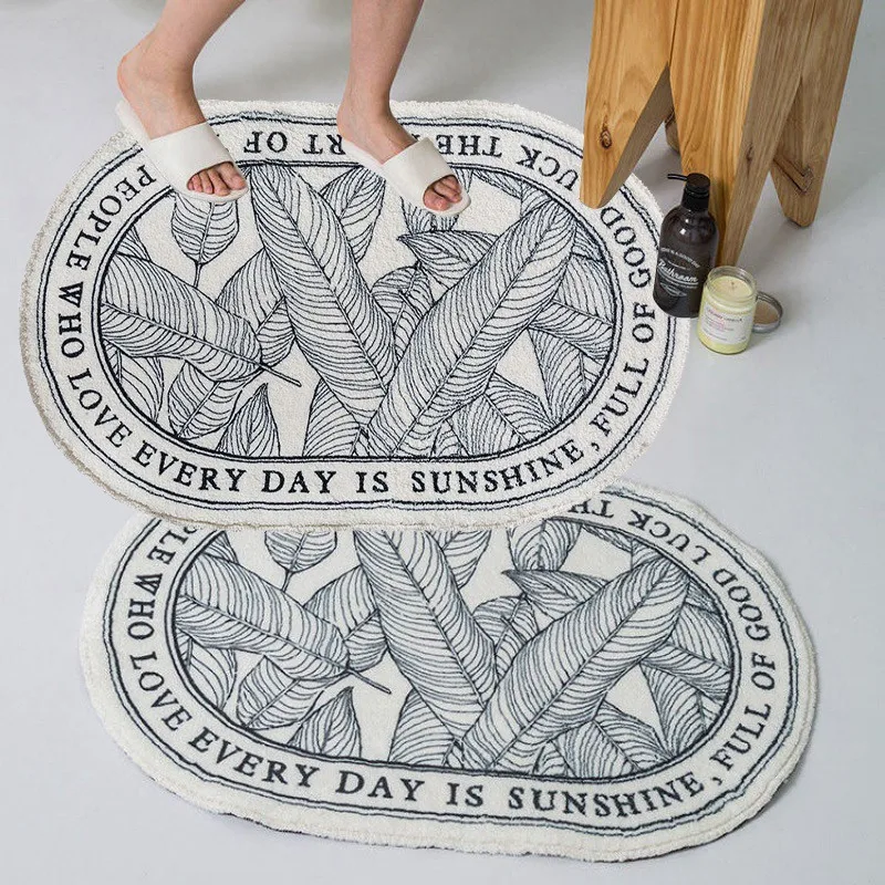

Oval Fluffy Bathroom Mat Non-Slip Bath Mat INS Style Doormat Absorbent Carpets Entrance Rugs Living Room Bathroom50x80cm