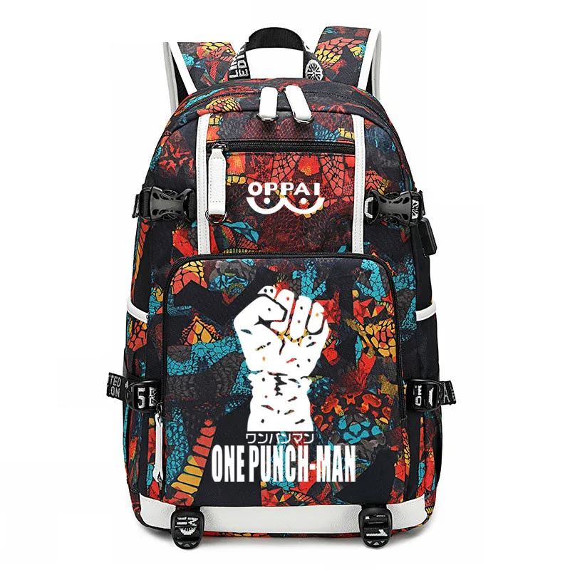 Anime ONE PUNCH MAN OPPAI Backpack USB Port Rucksack Bag Snake Pattern Student Teenagers School travel Shoulder Laptop | Багаж и сумки