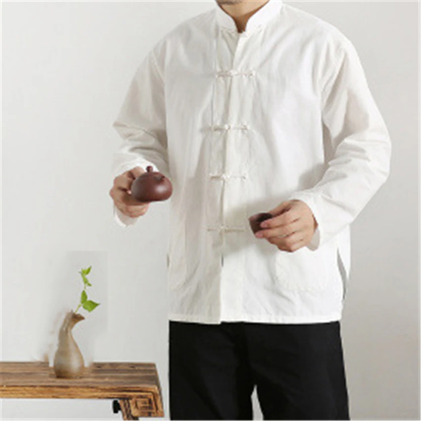 

Chinese Style Jacket Mandarin Collar Tai Chi Uniform Hanfu Kung Fu Traditional Chinese Clothing for Men Retro Top Blouse Qipao