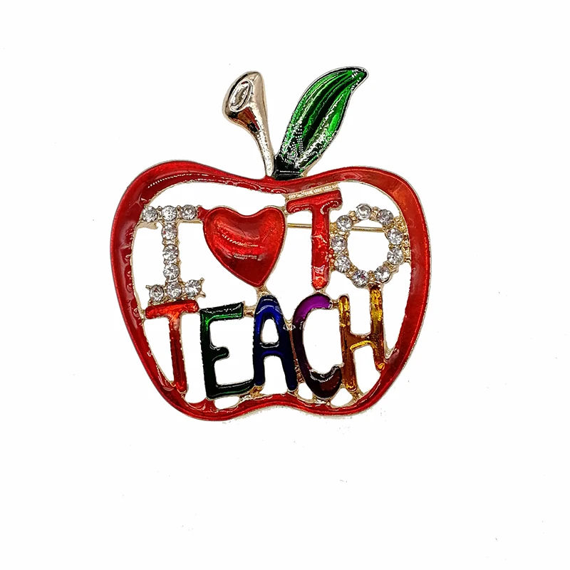 Брошь с изысканными деталями и кристаллами Я люблю учить|apple brooch|brooch loveteacher brooch |