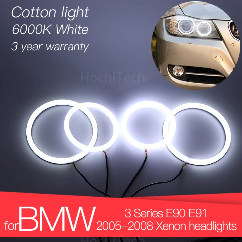 3 Years Warranty Hight Quality LED Angel Eyes Kit Cotton White Halo Ring for BMW 3 Series E90 E91 2005-2008 Xenon Headlights
