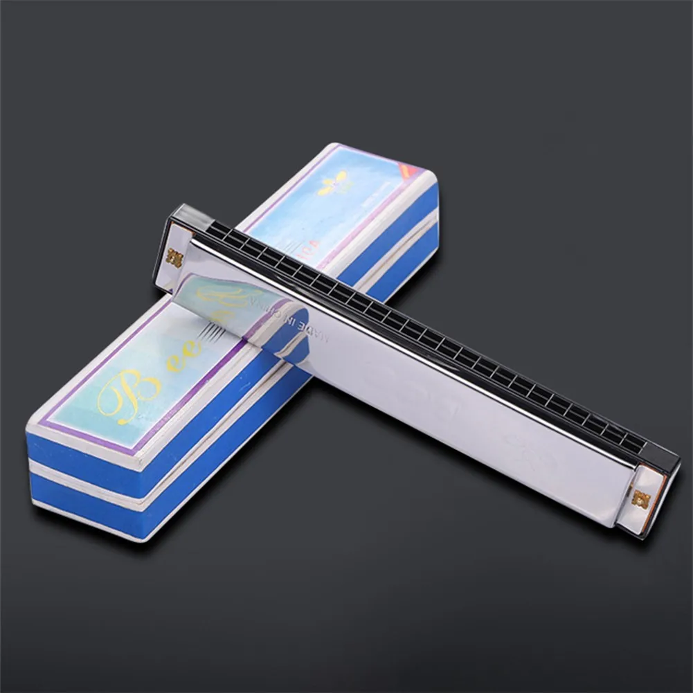 

Professional Metal 24 Holes Harmonica Key C Mouth Organ Metal + Resin Harmonica For Beginners Silver Woodwind Instruments Parts