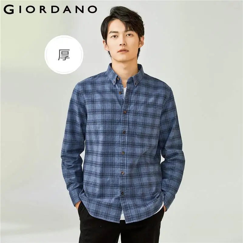 

Рубашка Giordano мужская с накладным карманом, плотная Повседневная хлопковая блуза в клетку, однотонная, 01041860