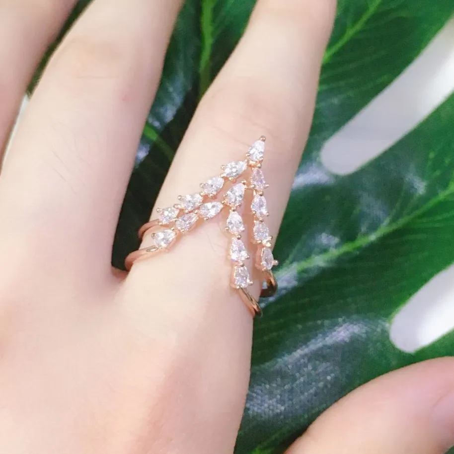 Rose Gold Color Белого золотого цвета Блестящий кубический циркон кольца для женщин трендовые Регулируемые кольца модные ювелирные изделия аксессуары вечерние подарки CRP224 - Цвет основного камня: Rose Gold Color