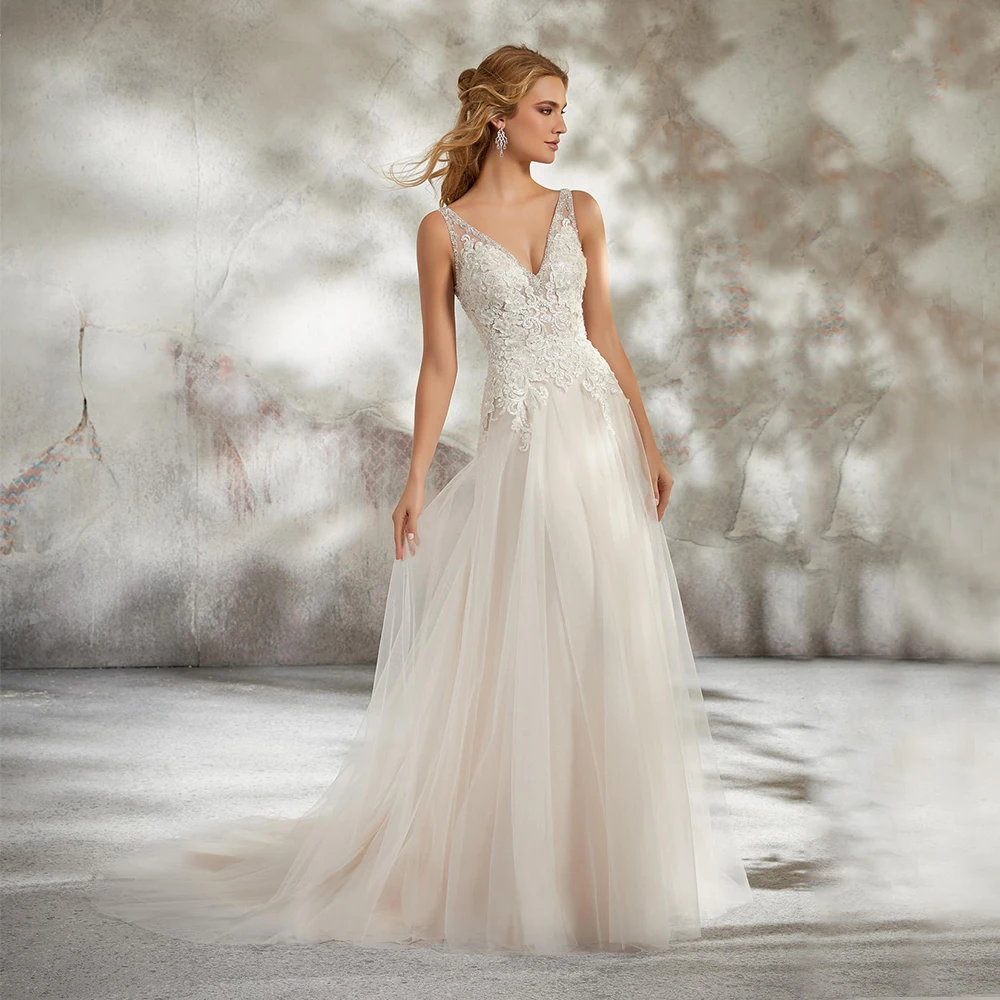 

Bohemian Beach A Line Wedding Dresses Cap Sleeve Backless Sweep Train Champagne Bridal Gown Plus Size Summer Vestido Novia 2021