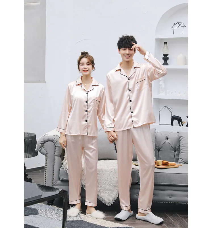 Sexy satin couple pajamas set Silk Pajamas For Women and men Lovers long sleeved autumn Pyjamas Sleepwear Sets Pijama Mujer