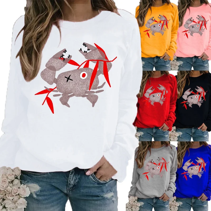 Women's Winter Fashion Printed Round Neck Comfortable Sports T-shirt Plus Size Casual Long Sleeve Tops Sweatshirt Blouses